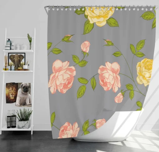 Pink Yellow Roses Vintage Pattern Shower Curtain