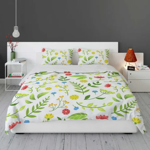 Pink Yellow Small Flowers Spring Pattern Bedding Set 1