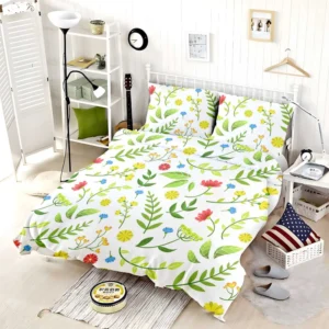 Pink Yellow Small Flowers Spring Pattern Bedding Set