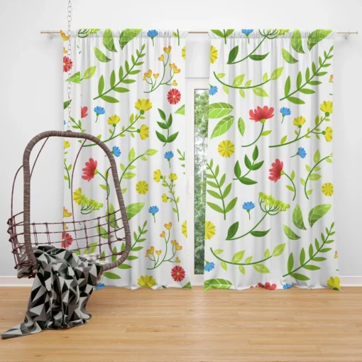 Pink Yellow Small Flowers Spring Pattern Curtain