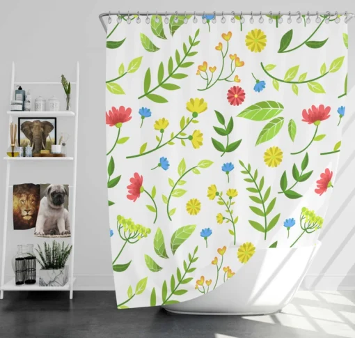 Pink Yellow Small Flowers Spring Pattern Shower Curtain