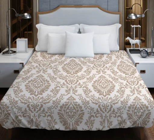 Pinkish Tan Damask In Albescent White Duvet Cover