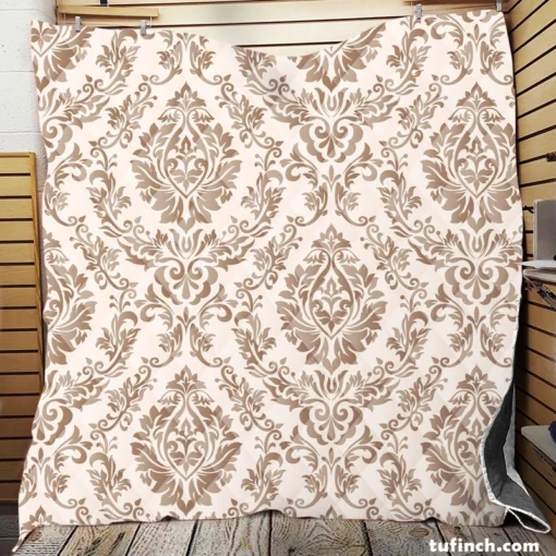 Pinkish Tan Damask In Albescent White Quilt Blanket