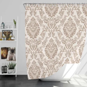 Pinkish Tan Damask In Albescent White Shower Curtain