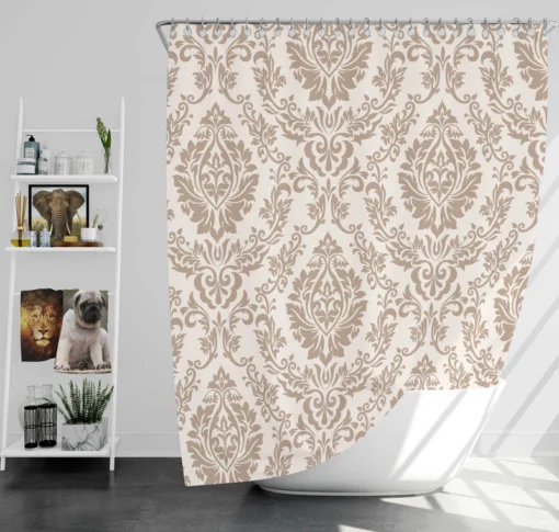 Pinkish Tan Damask In Albescent White Shower Curtain