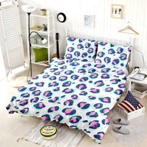 Pinky Blue Leopard Print Bedding Set