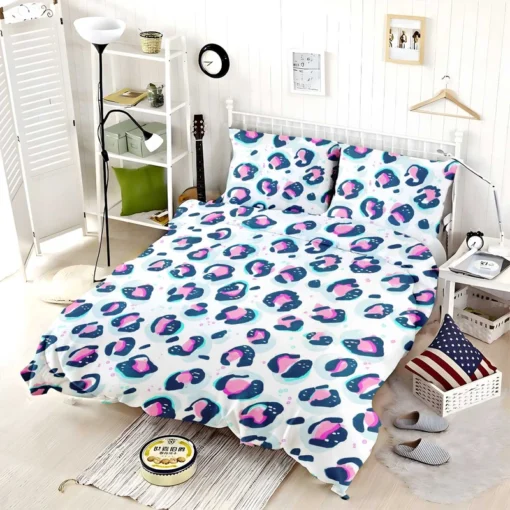 Pinky Blue Leopard Print Bedding Set