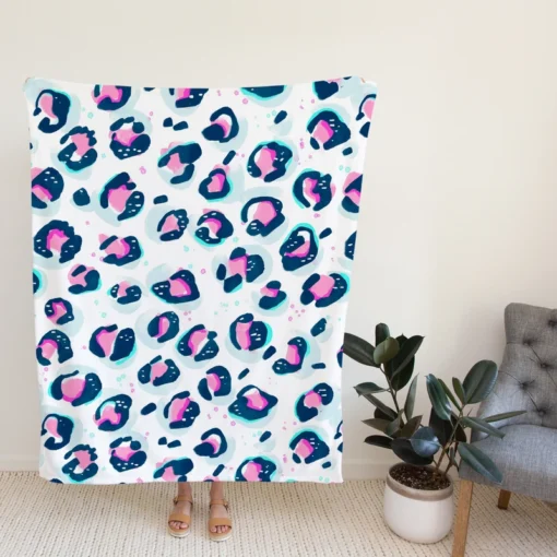 Pinky Blue Leopard Print Fleece Blanket