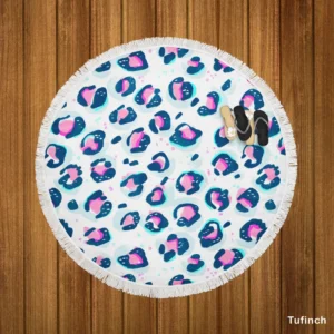 Pinky Blue Leopard Print Round Beach Towel