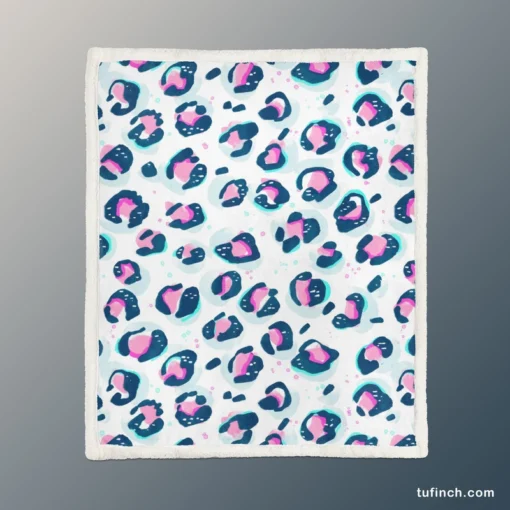 Pinky Blue Leopard Print Sherpa Fleece Blanket 1