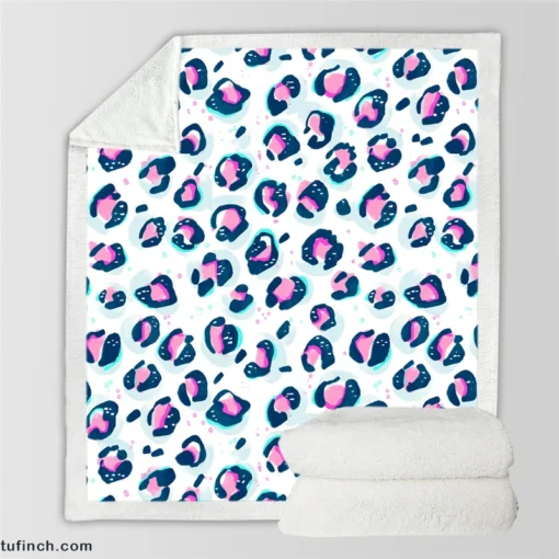 Pinky Blue Leopard Print Sherpa Fleece Blanket