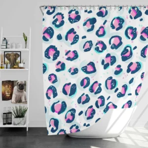 Pinky Blue Leopard Print Shower Curtain