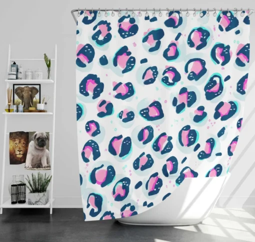 Pinky Blue Leopard Print Shower Curtain