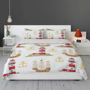 Pirate Ship Lighthouse Anchor Pattern Bedding Set 1