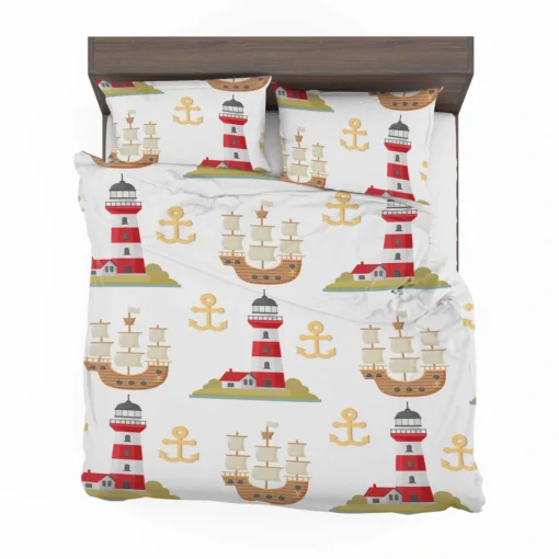 Pirate Ship Lighthouse Anchor Pattern Bedding Set 2