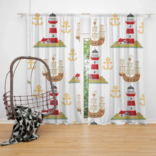 Pirate Ship Lighthouse Anchor Pattern Curtain