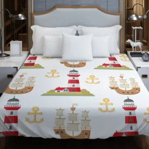 Pirate Ship Lighthouse Anchor Pattern Duvet Cover