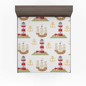 Pirate Ship Lighthouse Anchor Pattern Fitted Sheet