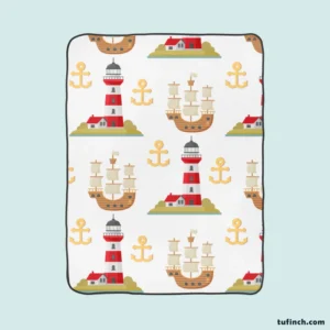 Pirate Ship Lighthouse Anchor Pattern Fleece Blanket 1