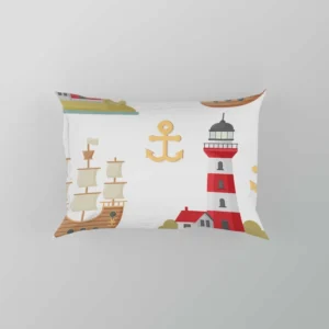 Pirate Ship Lighthouse Anchor Pattern Pillow Case