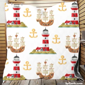 Pirate Ship Lighthouse Anchor Pattern Quilt Blanket