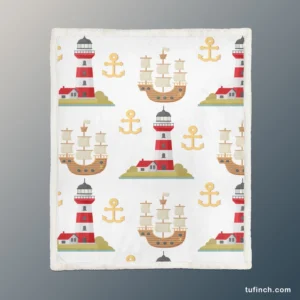 Pirate Ship Lighthouse Anchor Pattern Sherpa Fleece Blanket 1