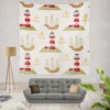 Pirate Ship Lighthouse Anchor Pattern Wall Tapestry