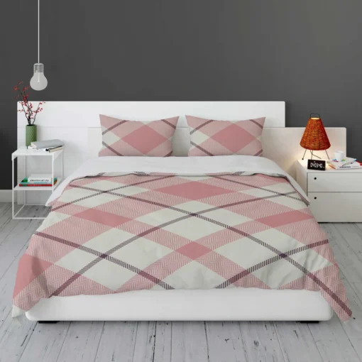 Plaid Check Pattern In Pastel Pink Faded Bedding Set 1