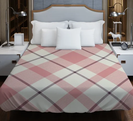 Plaid Check Pattern In Pastel Pink Faded Duvet Cover