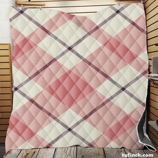 Plaid Check Pattern In Pastel Pink Faded Quilt Blanket