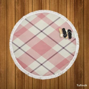 Plaid Check Pattern In Pastel Pink Faded Round Beach Towel