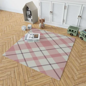 Plaid Check Pattern In Pastel Pink Faded Rug 1