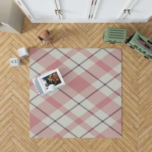 Plaid Check Pattern In Pastel Pink Faded Rug