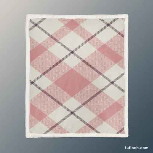 Plaid Check Pattern In Pastel Pink Faded Sherpa Fleece Blanket 1