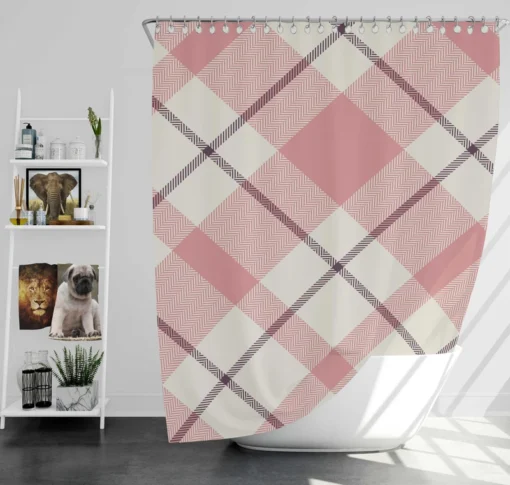 Plaid Check Pattern In Pastel Pink Faded Shower Curtain