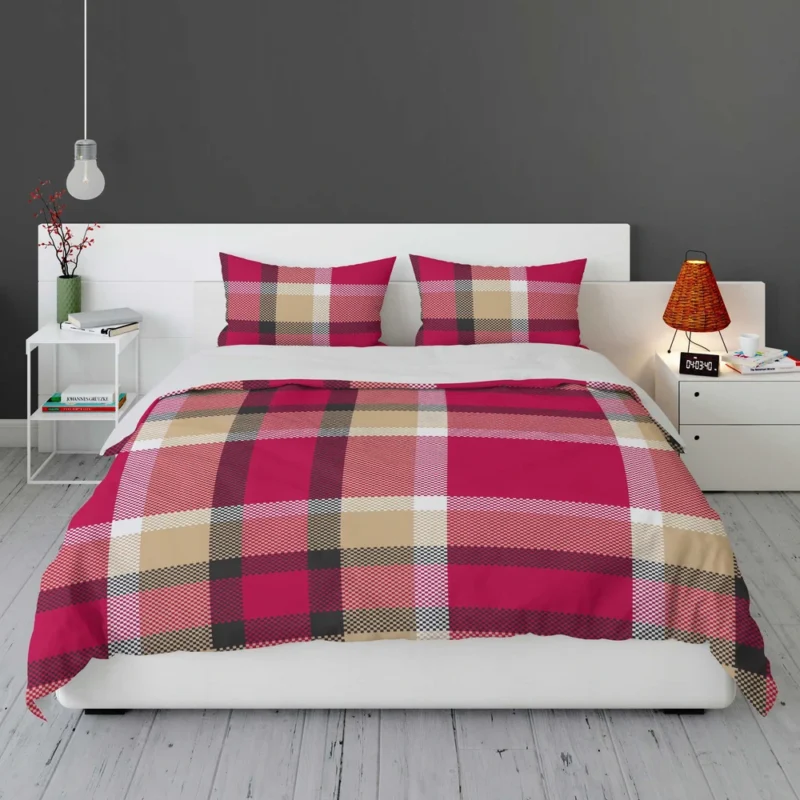 Plaid Checkered Hot Pink Pattern Bedding Set 1