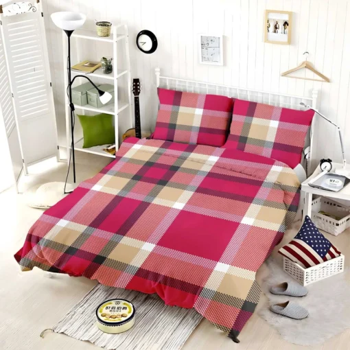 Plaid Checkered Hot Pink Pattern Bedding Set