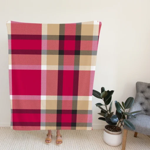 Plaid Checkered Hot Pink Pattern Fleece Blanket