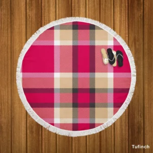 Plaid Checkered Hot Pink Pattern Round Beach Towel