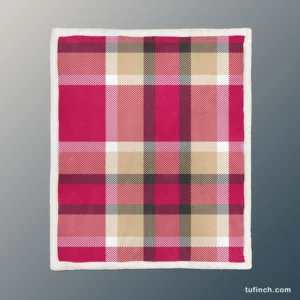 Plaid Checkered Hot Pink Pattern Sherpa Fleece Blanket 1