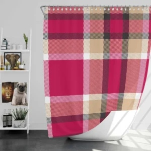 Plaid Checkered Hot Pink Pattern Shower Curtain