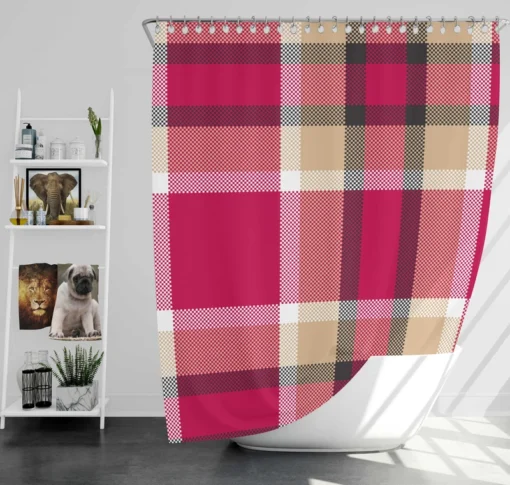 Plaid Checkered Hot Pink Pattern Shower Curtain