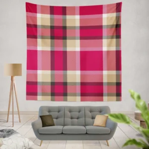 Plaid Checkered Hot Pink Pattern Wall Tapestry