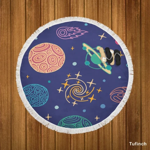 Planets Tail star Pattern Round Beach Towel