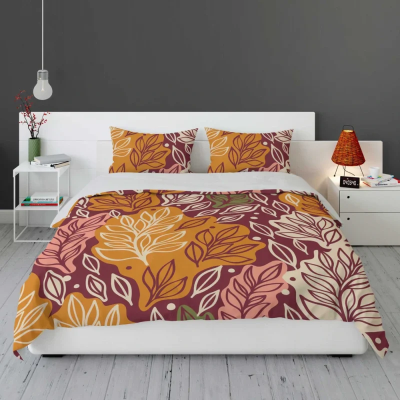 Plants Leaves Fall Print Design Bedding Set 1