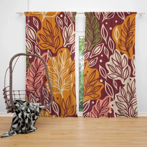 Plants Leaves Fall Print Design Curtain