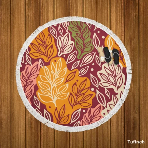 Plants Leaves Fall Print Design Round Beach Towel