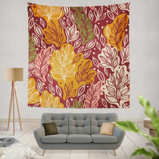 Plants Leaves Fall Print Design Wall Tapestry