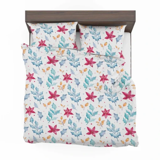 Poinsettia Flowers Holly berry Leaves Bedding Set 2