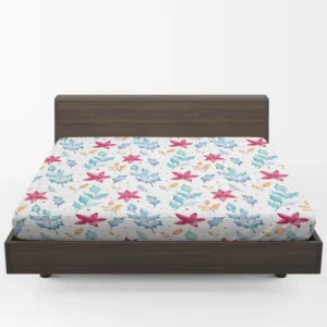 Poinsettia Flowers Holly berry Leaves Fitted Sheet 1